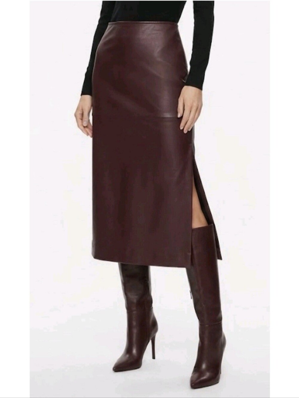 Kenneth Cole Faux Leather Pencil Skirt in Deep Burgundy - Picture 1 of 11
